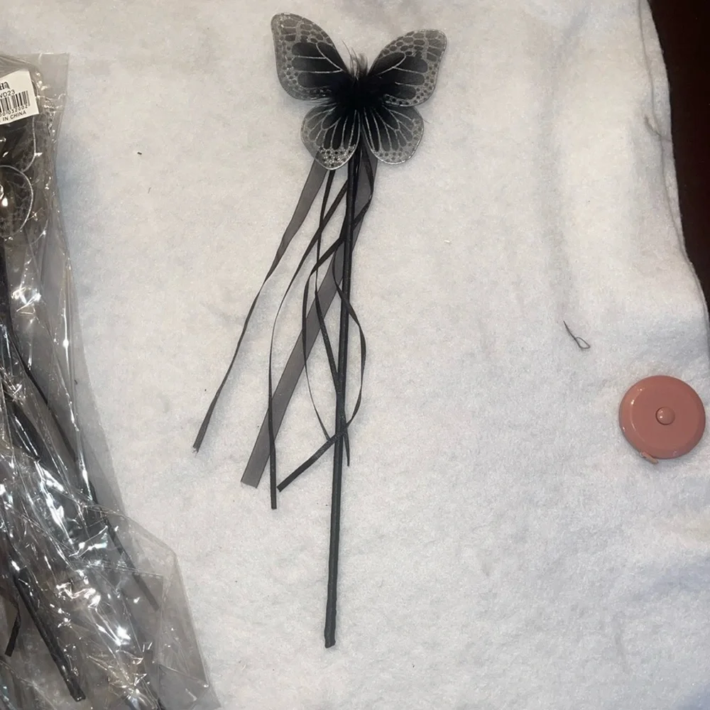 Black butterfly Fairy Wand Party Favors with Maribou and ribbons set of 20